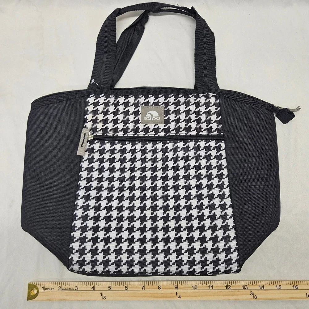 Igloo Lunch Tote Bag Womens OS Black White Houndstooth Insulated Zippered Cooler